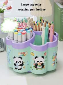 360°旋转笔筒，多功能桌面笔筒，带可爱贴纸的办公笔架，大容量化妆刷收纳架，办公桌、浴室、梳妆台必备 - 彩色 - 查看 5