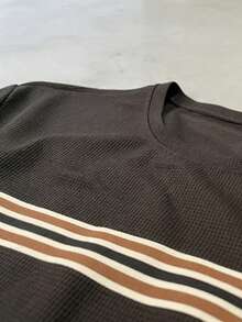 Men's Casual Sports Set, Waffle Texture Fabric, Everyday Casual, Commuting, Street Fashion, Outdoor Sports - Black - View 3