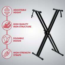 Crystals Heavy-Duty Double Beam X-Frame Keyboard Stand – Adjustable Musical Keyboard Support - Black - View 4