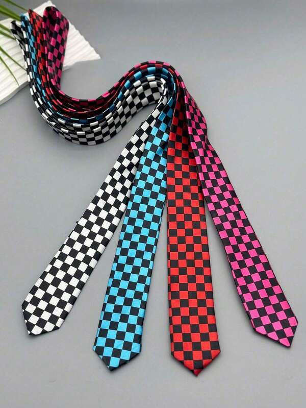 1pc Men's 5cm Small Plaid Casual Necktie, Business Suit Shirt Accessory, Party Attire Necktie