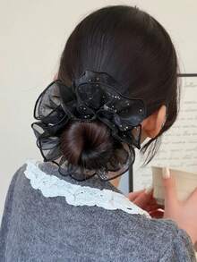 1pc French Elegant Mesh Rhinestone Hair Scrunchie, 2026 New Luxury Hair Tie, Hair Rope, Ponytail Holder - Multicolor - View 1