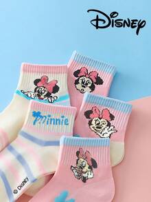 5 Paar Disney-Themen Kindersocken, Mickey und Cartoon-Stil Wadensocken für Mädchen, rosa Prinzessinnensocken - Verschiedenfarbig - Übersicht 5