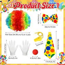 6件套彩虹小丑服装套装，万圣节男士假发、鼻子、手套、领结及角色扮演服装，成人彩虹主题，男女老少皆宜 - 彩色 - 查看 2