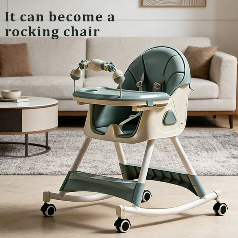 Multifunctional Baby High Chair, Can Be Used As A Rocking Chair, Foldable Toddler High Chair, Height Adjustable, Easy To Clean, Baby Feeding Chair - Green - View 1