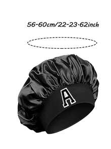 3pcs A-Z Letter Elastic Wide-Brim Satin Sleep Cap, Hair Care Elastic Cap, Super Soft & Breathable Design, For Washing Face, Makeup, Daily Use, Shower Cap - Multicolor - View 2