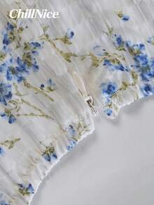 Đầm ngắn cổ vuông họa tiết hoa trắng - Đầm nữ lãng mạn với viền bèo nhún, tay phồng và chân váy nhiều tầng, chất liệu mềm mại, thoáng khí, hoàn hảo cho những buổi hẹn hò mùa xuân, tiệc ngoài trời và các kỳ nghỉ. - Màu be - Xem 8