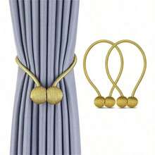 2pc Magnetic Curtain Tieback, Earphone-Shaped Window Curtain Buckle, No Drilling Curtain Holder - Black - View 4