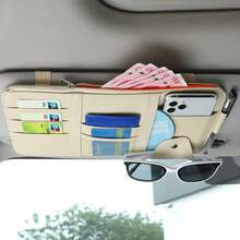 EIGIIS 1pc Multi-Function Car Sun Visor Storage Bag - With Zipper Pocket, Glasses Clip And Fashion Glasses Holder, Car Interior Accessory, Perfect Gift For Drivers - A - View 11