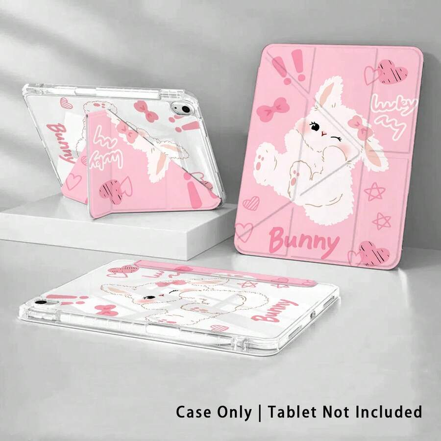Painted Effect Acrylic Crystal Cover With Cute Rabbit Pattern, 3+Y Fold Anti-Bend, Compatible With Tablets Such As Honor, Matepad, Apple, Suitable For Back To School, Valentine's Day, Compatible With Samsung Galaxy Tab A9 Plus/A11/A11 PLUS And More - Multicolor - View 1