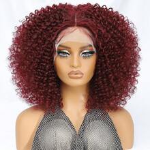 Peruca sintética afro cacheada curta ombré castanha com renda frontal de 14 polegadas, repartição em T, mechas baby hair e efeito volumoso para mulheres. - Multicolorido - Ver 16