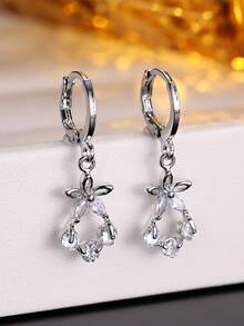 一对奢华优雅时尚百搭超闪亮花瓣镶嵌合成锆石球形耳环，独特设计，适合女性日常佩戴 - 耳環 - 查看 2