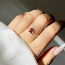 Luxury Adjustable 18K Gold Plated Square Zirconia Ring In Green, Red, Purple, Women's Delicate White Zirconia Ring, Party Gift - Square - View 3