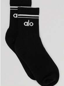 Alo Yoga Alo Unisex Half-Crew Throwback Sock - Black and White - View 1