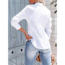Women's Button-Up Shirt, Long-Sleeved, Solid Color, Versatile, Office-Style, Elegant Blouse - Putih - View 4