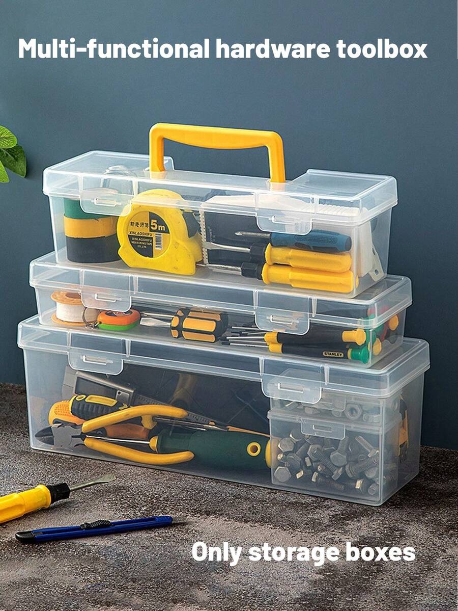 Multi-Functional Metal Tool Box, Tool And Parts Storage Box, Multi-Compartment Portable Transparent Tool Storage Box, Household Screwdriver Wrench Hardware Accessories Storage Box, Toy Storage Box, Portable Divided Storage Box - Multicolor - View 1