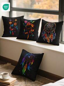 1件/4件装春季枕套,床上用品枕套,单面印花枕套,柔软舒适的家纺,波西米亚风捕梦网图案,透气抗起球,亲肤,可拆卸可水洗,沙发/床/汽车装饰靠垫套,房间装饰,婚礼,OEKO-TEX认证 - 彩色 - 查看 6