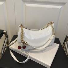 Women's Crescent Underarm Shoulder Bag, Minimalist Designer Style Crossbody Handbag With Cherry Charm - 白色 - 查看 11