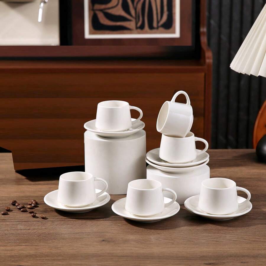 INS Style Cup & Saucer Set, Suitable For Drinking Espresso And Turkish Coffee, Also Suitable For Tea Tasting, Gifting, And Creative Home Decor, 90ml/3.16oz - G - View 1