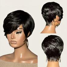 1B Color Short Women's Pixel Cut Short Wig, No Front Band, Layered Pixel Cut Short Hair, Suitable For Daily Use, Halloween And Other Occasions, No Front Band No Glue Easy To Wear And Go Wig, Fashion Layered Short Hair With Bangs - Multicolor - View 2