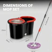 Spin Mop & Bucket Set With 2 Microfiber Mop Heads – Durable Stainless Steel & ABS Build – Black Red, Blue, Purple Colors – Bucket With 90–120cm Telescopic Handle - default - 查看 5