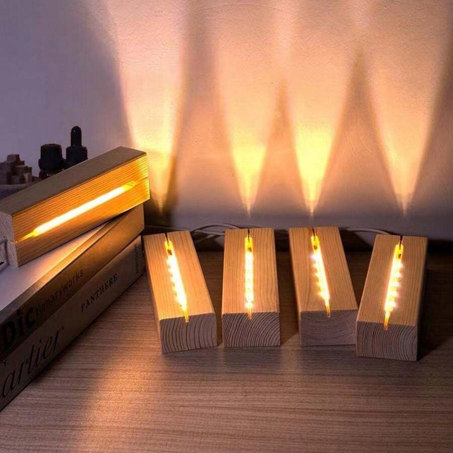 1 buah Alas Akrilik 3D Tebal Baru, Lampu Malam LED Kayu Solid Persegi Panjang, Akrilik, Kristal, Lampu Malam, Alas Bercahaya Seni Resin Kaca, Alas Lampu Botol Kaca Tanaman Hidroponik Dekorasi DIY, Alas Lampu Suasana Foto yang Dipersonalisasi, Stand Pajangan Menu