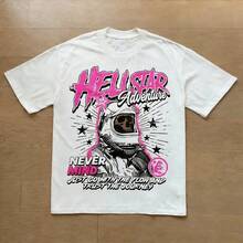 Hellstars Adventure Astronaut Skull Y2K Graphic T-Shirt,220g 100% Cotton,Round Neck Short Sleeve,White Streetwear Essential,Unisex Style - White - View 1