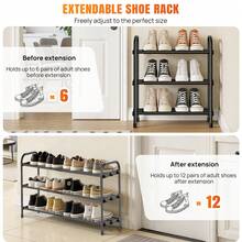 7Sevenjokers 3-Tier Extendable Shoe Rack, Adjustable Shoe Organizer 43-78cm, Black Metal Free Standing Shoe Storage Shelf For Closet, Entryway, Space Saving For Small Spaces - Black - Three-tier Telescopic Shoe Rack - View 5
