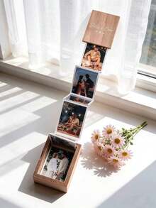 Personalized Wooden Accordion Photo Album - Customizable To Preserve Your Cherished Memories, Handcrafted From Natural Wood Memory Storage Box, Suitable For Family Photos, Couple Portraits, Travel Moments And Special Occasions. Foldable Photo Display Box, Can Be Engraved With Name/Initials, A Unique Handmade Gift For Anniversary - Multicolor - View 8