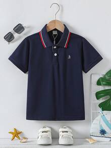 男童翻领短袖Polo衫，夏季款 - 藏蓝色 - 查看 1