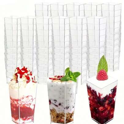 10/20/30/40/50/60/100/500pcs Mini Dessert Cups - Transparent Square Dessert Cups, Suitable For Mousse, Cake, Pudding And Appetizers - Elegant Mini Serving Cups, Ideal For Parties Or Catering