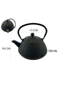 A Japanese-Style Cast Iron Teapot, Suitable For Brewing Tea Over A Fireplace, Perfect For Home Use As A Tea Set. It Features An Open Flame And A Handle, And Comes In Various Textured Designs. Sizes Range From 780-1200ml. - Gold-dot Hammered Iron Kettle (780ml) - View 9