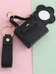 Bolsa pequeña con espejo, bolsa para auriculares, llavero con colgante, llavero de mini bolsa de piel sintética, disponible en varios colores, accesorios de escritorio de oficina, suministros de oficina, accesorios de oficina - llavero de bolso - Ver 10