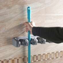 Soporte de plástico para fregona, gancho para escoba montado en la pared, estante de almacenamiento multifuncional para escoba de 3/4/5 posiciones, organizador de baño - 3 y 4 Blanco - Ver 3