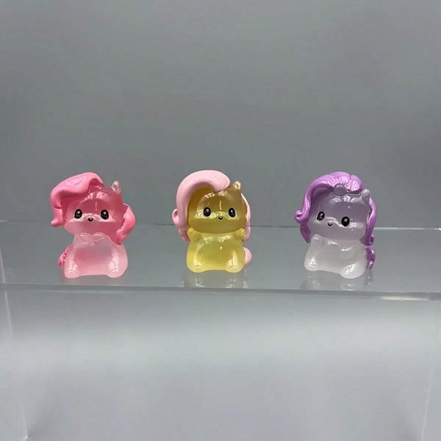 1 pieza/3 piezas/6 piezas Decoración del hogar de escultura de dibujos animados lindos de My Little Pony - Adornos de escritorio luminosos de My Little Pony pintados a mano, incluyendo Rainbow Dash, Fluttershy, Applejack y Pinkie Pie. No se necesita fuente de alimentación, decoración luminosa. Adecuado para