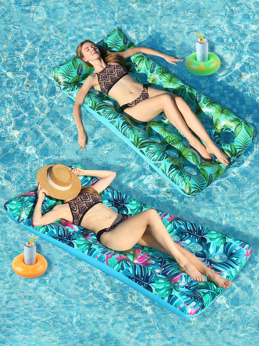 21-Hole Inflatable Water Hammock, Heart-Shaped Floating Lounger, Adult Inflatable Water Hammock, Foldable Floating Bed - Multicolor - View 1