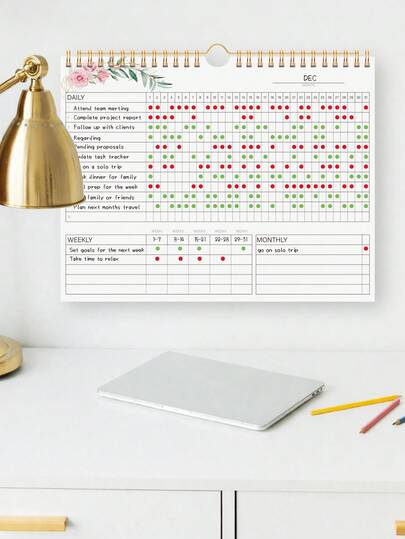 1 Pc Floral Habit Tracker, 12-Sheets Stylish Habit Tracker For Habit Development & Self-Imporvement, 2026 Reset Planner For Women Men, Work Home Decor, School Office Desk