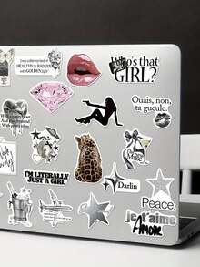 50pcs Silver Lucky Girl Stickers Waterproof PVC Sticker Suitable For Water Bottles Scrapbook Skateboards Luggage Laptops Theme Party Supplies - Multicolor - View 3