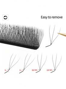 XIUSUZAKI 12 filas de extensiones de pestañas LU Curl YY 3D 4D 5D W, extensiones de pestañas naturales W en forma de abanico prefabricadas - LU - Ver 19