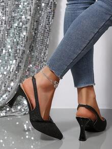 Tacones altos de punta elegantes y de moda - Negro - Ver 4