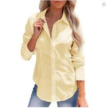 Women's Button-Up Shirt, Long-Sleeved, Solid Color, Versatile, Office-Style, Elegant Blouse - 黃色 - 查看 9