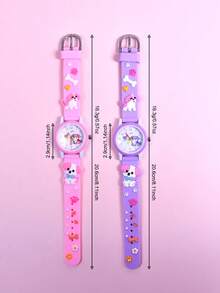 2pcs/Set Gift Cartoon Puppy Soft Silicone Strap Watch, Student Creative Pattern Quartz Wristwatch For Girls - Multicolor - View 3