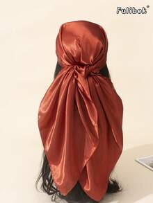 1pc Solid Color Satin 90cm Square Scarf,Accessories,Beach Towel - Rust - View 5