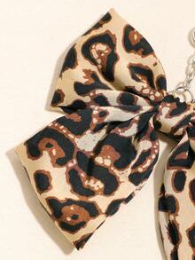 1个缎面豹纹蝴蝶结心形钥匙扣，休闲波西米亚风派对可爱锌合金钥匙圈，适合所有季节 - 駝色 - 查看 3