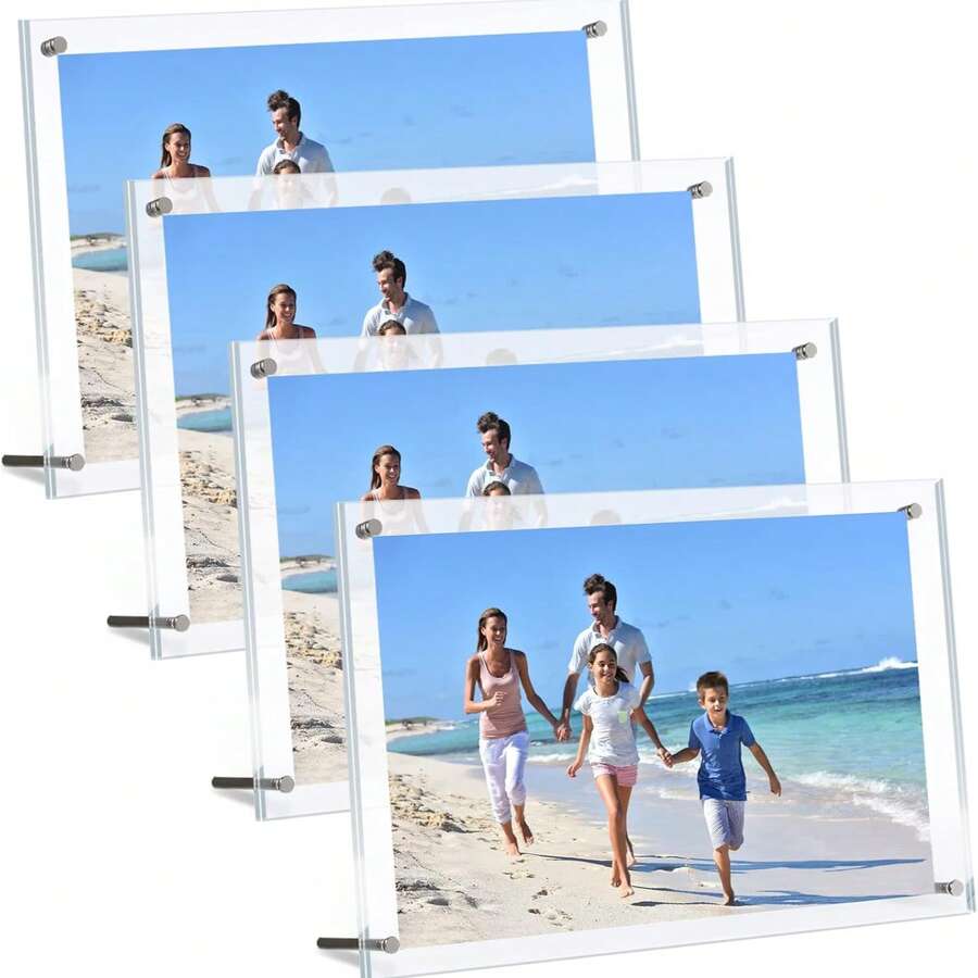 Cadre photo en acrylique transparent, support d'affichage minimaliste pour la maison, support à photo moderne et transparent, ornement décoratif de bureau pour le salon et la chambre à coucher, cadeau créatif - Taille Unique - Voir 1