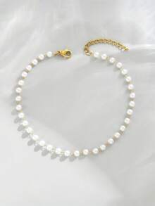 1 tornozeleira romântica decorada com pérolas, tornozeleira minimalista e moderna, joia para presente para mulheres, adequada para uso diário e festas, comprimento ajustável, feita à mão. - Ouro - Ver 3