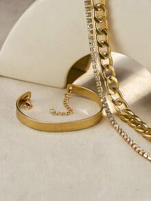 Set de 3 piezas de pulseras de diseño exagerado estilo punk, incluye cadena de aluminio NK y cadena de garra - Amarillo Oro - Ver 1