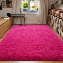 1pc Soft Peony Pink Shaggy Decorative Carpet, Fashionable Home Decor, Plush Skin-Friendly Material, Soft Long Pile, Non-Slip Bottom, Low Shedding, Easy Care, Thick Durable Carpet, Suitable For Bedroom, Living Room, Hallway, Study, Vanity Room, Closet, Balcony, Office, Etc. - Hot Pink - View 3