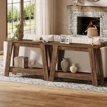 LITTLE TREE 2-Tier Farmhouse Console Table With Storage, 41.3" Wooden Entryway Table, Rustic Narrow Behind Couch For Living Room, Hallway, Foyer,Walnut - Walnut - View 9