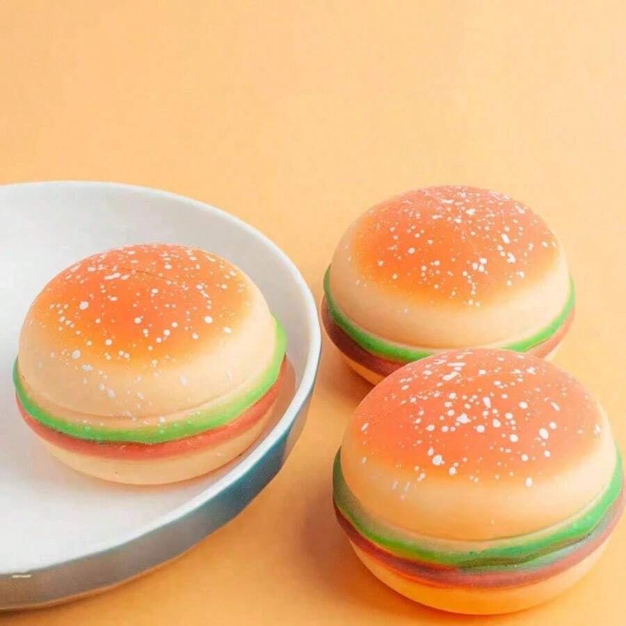 1个逼真柔软的汉堡造型挤压玩具，创意减压慢回弹食物挤压玩具 - 彩色 - 查看 1