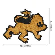 1pc Golden Lion Embroidered Patch, Golden Floral Lion Patch - Multicolor - View 2